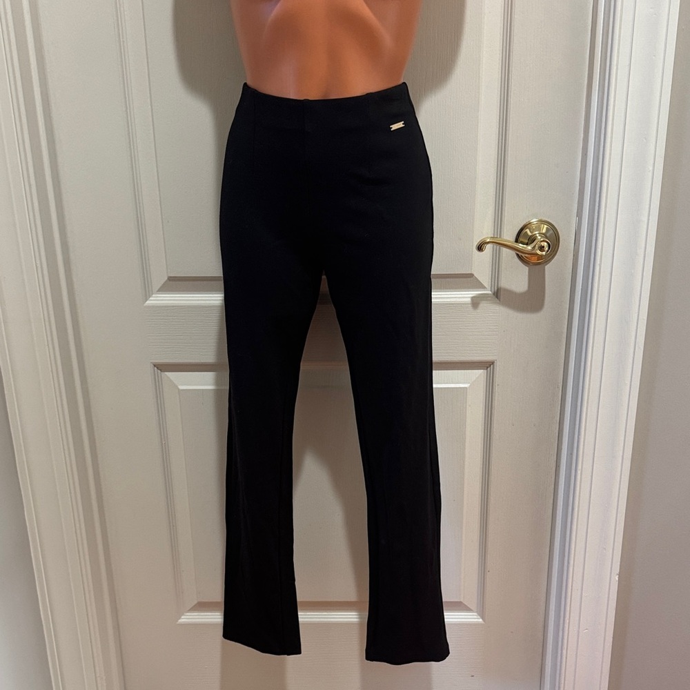TAHARI Straight Ankle Leg Pull On Knit Pants S Small Black Ponte EUC $75 - Picture 2 of 12